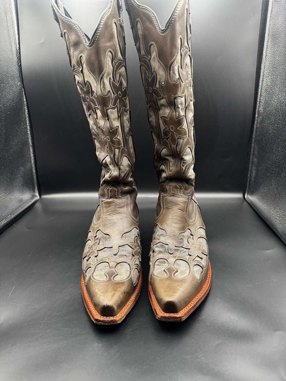 Women’s Brown Embroidered Leather Cowboy Boots